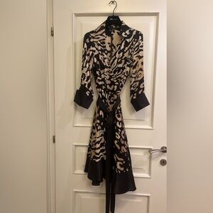 Zara Black and Tan Wrap Dress with Notched Collar
